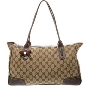 GUCCI Princy Sherry GG Canvas Leather Shoulder Tote Bag Brown Authentic